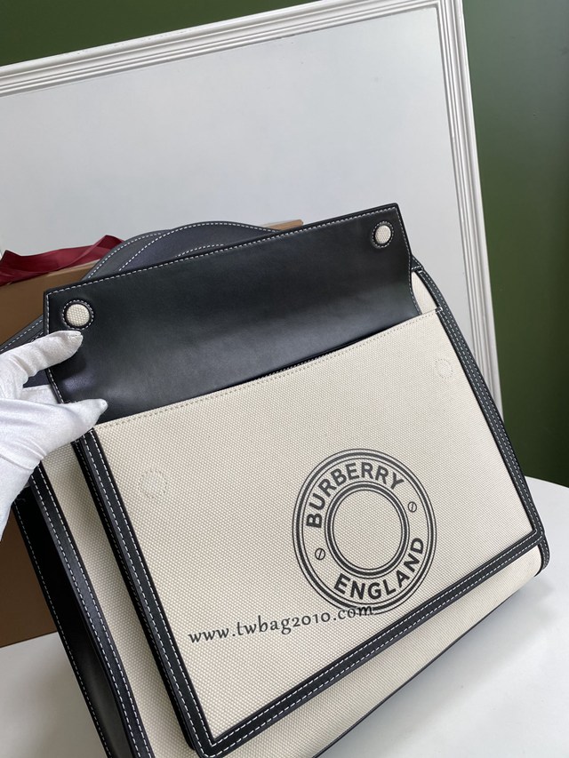 Burberry專門店新款大號41cm撲克包 巴寶莉焦糖咖啡奶油白手提托特包 yxb1104